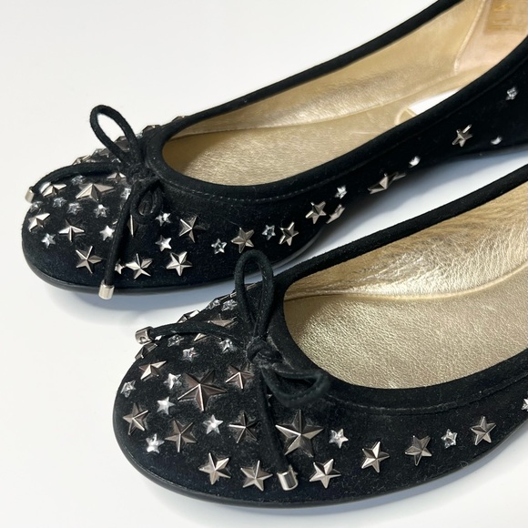 Jimmy Choo Willow Ballet Flat Black Suede Star Studded Size 37 - Picture 3 of 16
